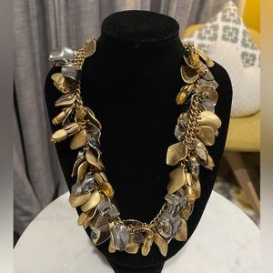 NWOT JCREW mixed metal leaf/crystal statement necklace